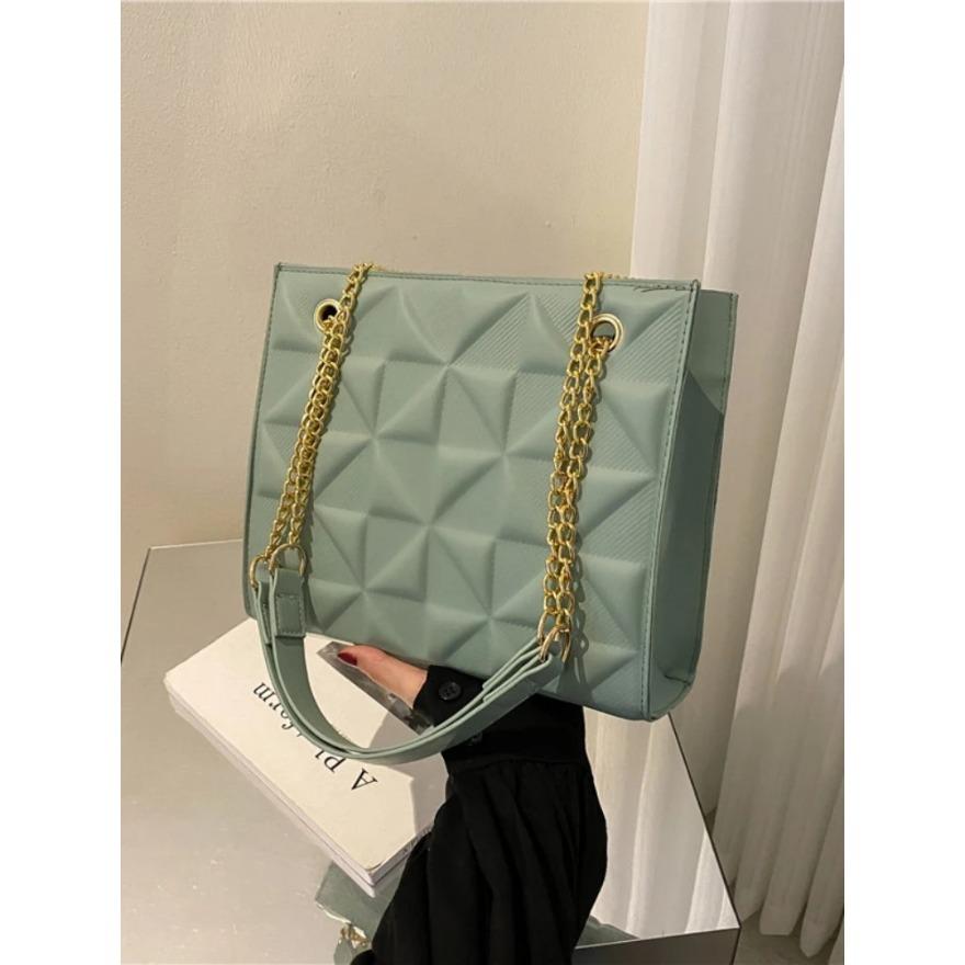 Niche Fashion Checkered Chain Women's Bag French Casual Shoulder Crossbody Bag ins Style Simple Underarm Bag PU Material