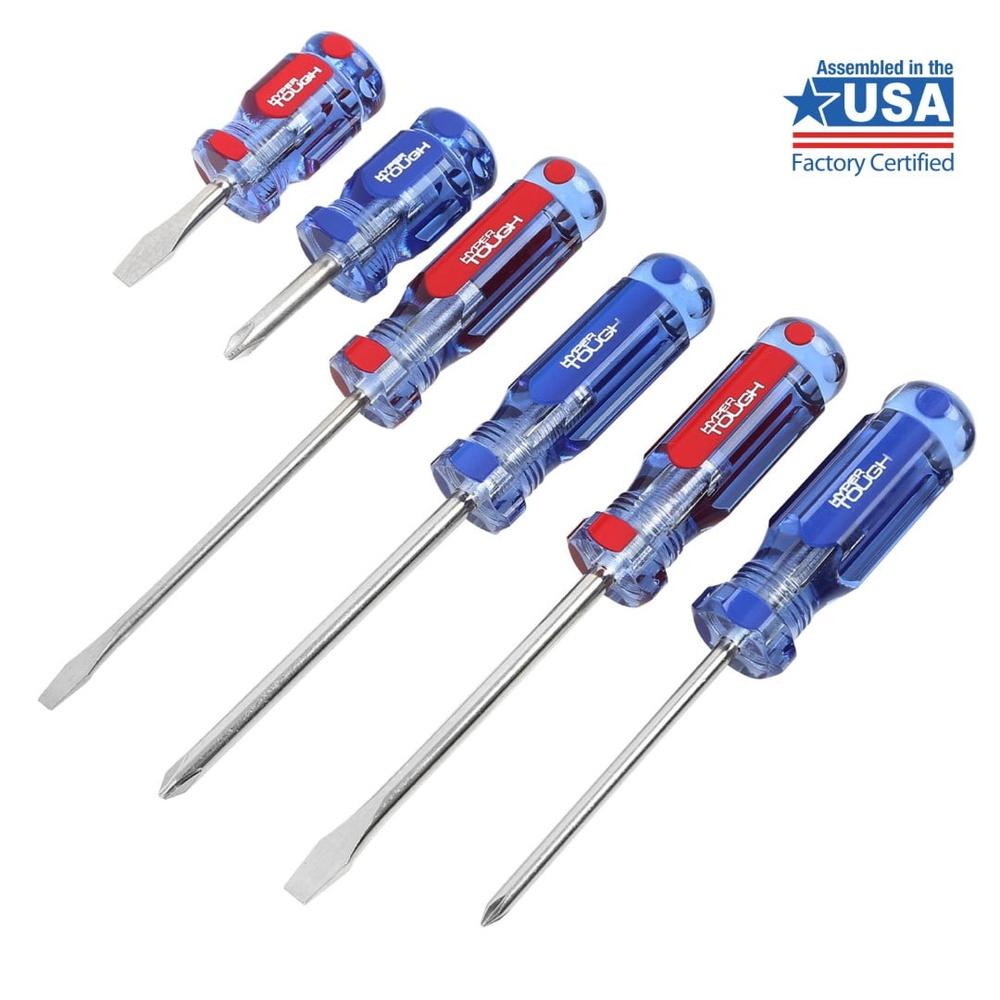 

6-Piece Screwdriver Set with Acetate Handle Durable Shatter Resistant Nickel Plated Blades Color Coded Easy Identification Heat United States
