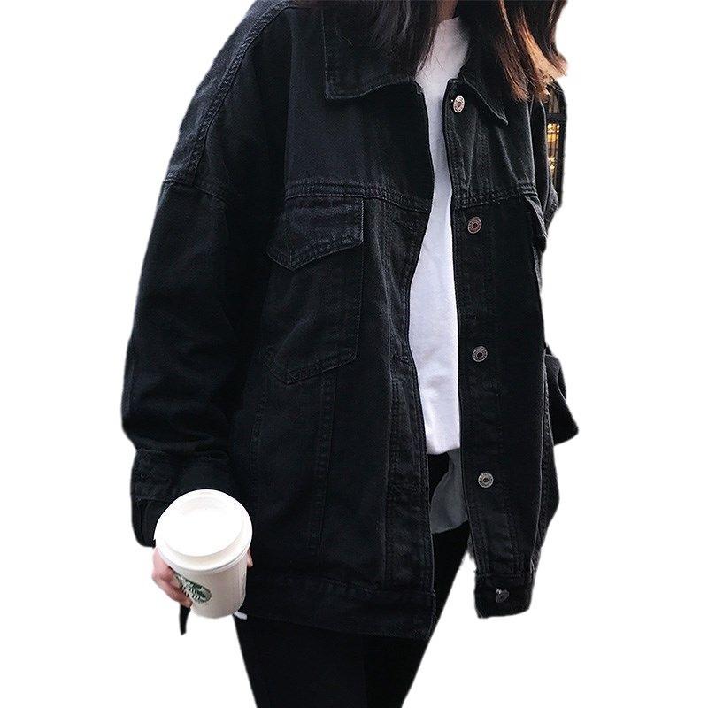 Cowboy Jacket for Female Spring Autumn Students Loose Black Versatile Denim Jacket Short Top for Women