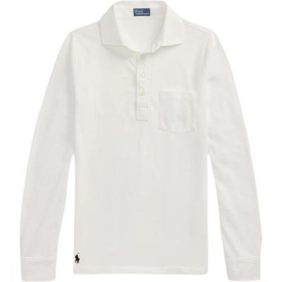 Polo Mesh Baumwolle Uni Bestickt Langarm Poloshirt Damen Oberteile Weiß 211971704-001