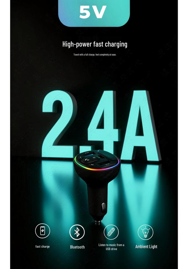 Car Bluetooth Charger & FM Transmitter with MP3, Lossless Calls, and Fast Charging