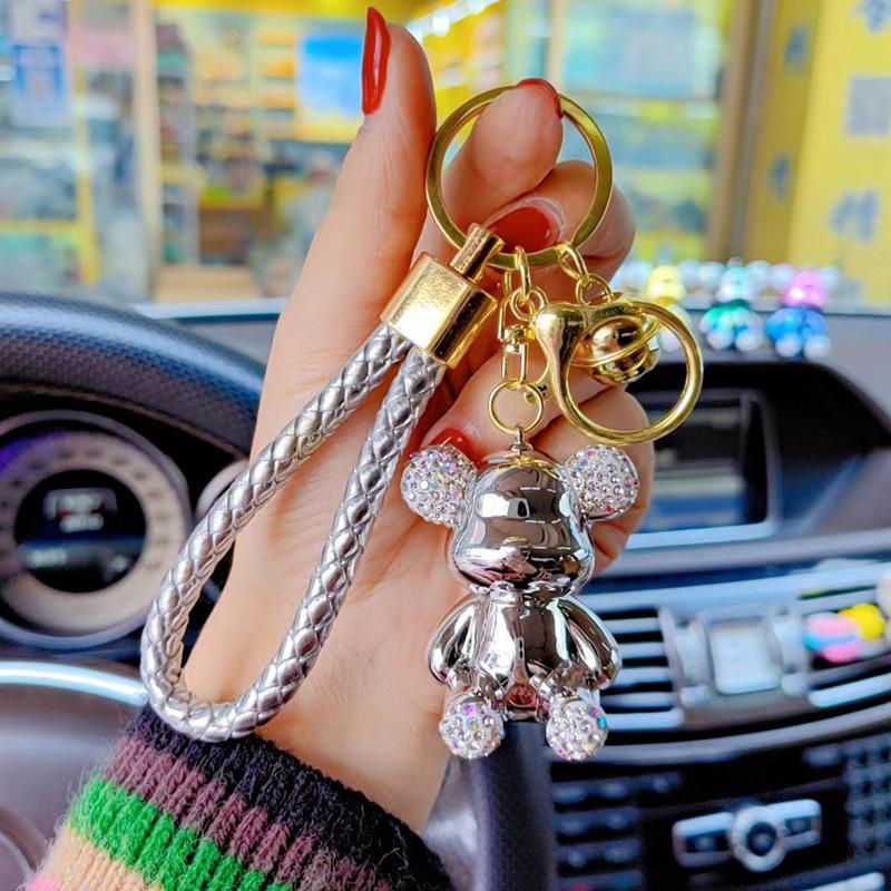 Heiß Süß Cartoon Acryl Strass Beschichtet Sitzender Bär Schlüsselanhänger Silikon Handgelenkband Paar Puppe Tasche Anhänger Zubehör Geschenk