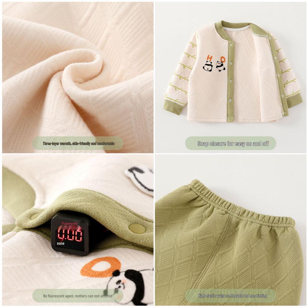 Children's Quilted Warm Underwear Set – Thick 2-Piece for Baby, Spring & Autumn.