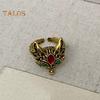 Pierścień Fox w stylu vintage regulowany pierścień otwierający z kryształkami dekoracyjnymi polerowany dorosły impreza klubowa biżuteria na palec indywidualny pierścień ze stopu