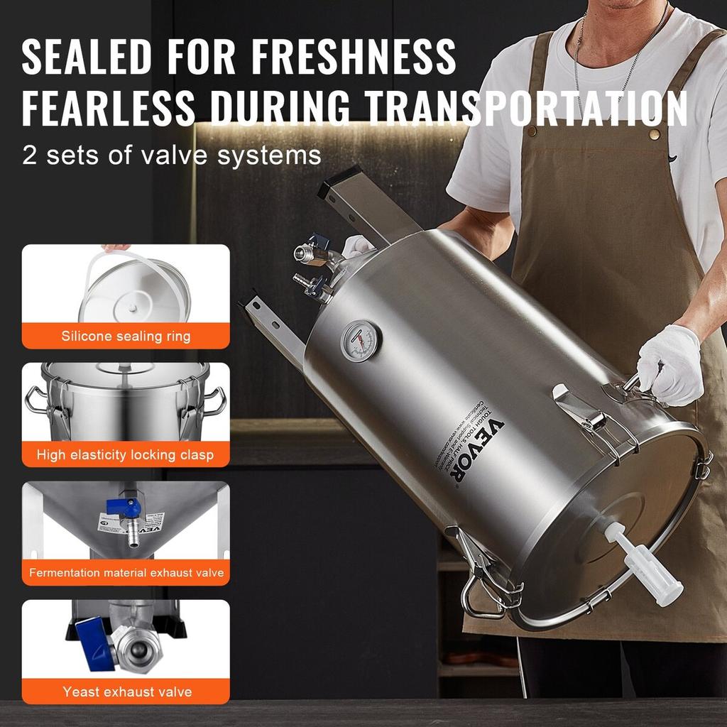304 Stainless Steel Kettle, 30L Beer Brew Fermentor, Brew Bucket Fermentor for Brewing, Home Brewing Supplies with Base, Kettle Stock Pot Includes