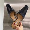 Square Toe Slippers Women High Heels Kitten Sandals Shoes Mules Fashion Summer 2025 New Leather Dress Pumps Casual Sandalias