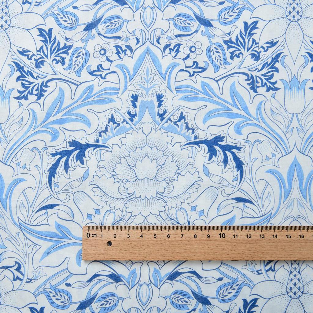40s Pure Cotton Plain Weave DIY Skirt/Shirt Fabric, Morris Blue Theme