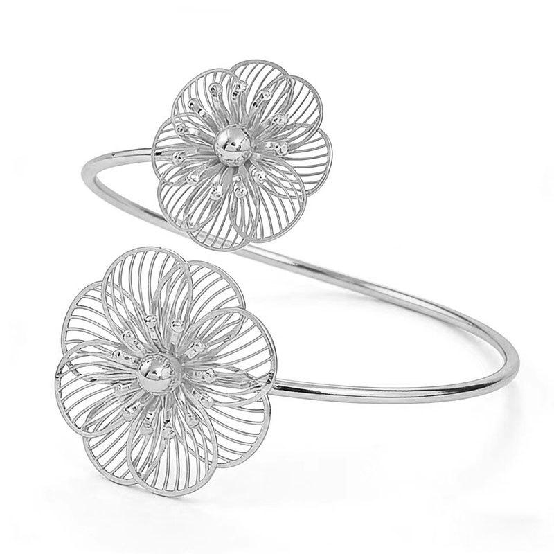 

Elegant European-American Floral Metal Armband: Adjustable Fashion Bracelet срібний