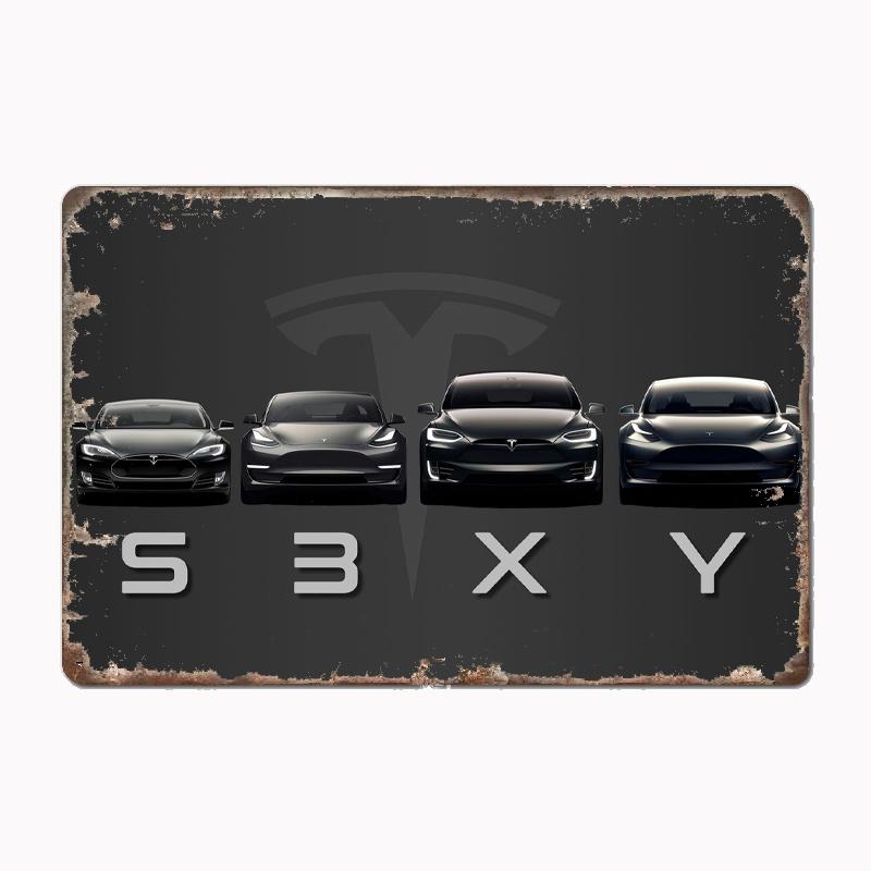 TESLA Model S, 3, X & Y Poster Metal Sign Poster Garage Room Decor Automobile Club Tin Home Decor