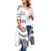 Women Long Sleeve Knit Striped Cardigan Sweater Coat Long Baggy Jacket