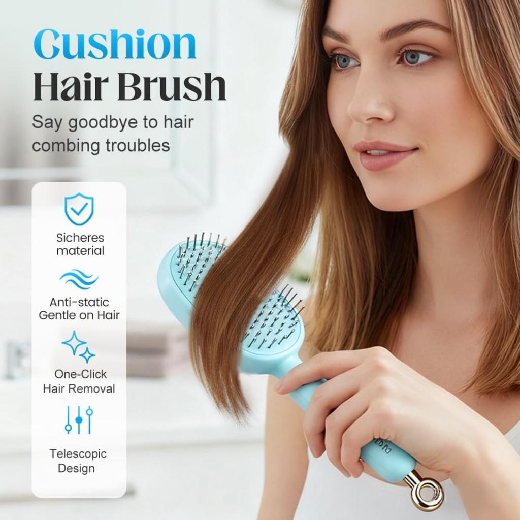 2026 Upgrade Retractable Cushion Massage Comb, Anti Static Self Cleaning Hair Brush for Women and Men, Anti Static Pull Ring Air Cushion Massage Brush