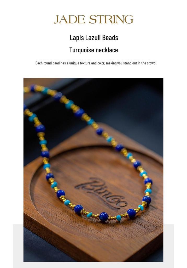 Xirui High-End Lapis Lazuli & Turquoise Beaded Choker Necklace for Girls - Personalized Design Jewelry