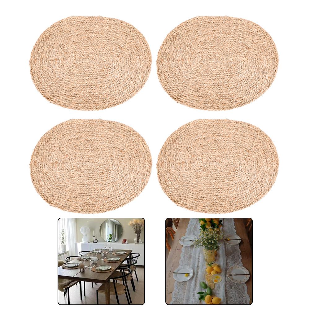 Handwoven oval table mats set of 4 with heatproof coaster grass placemats for kitchen home and party table protection