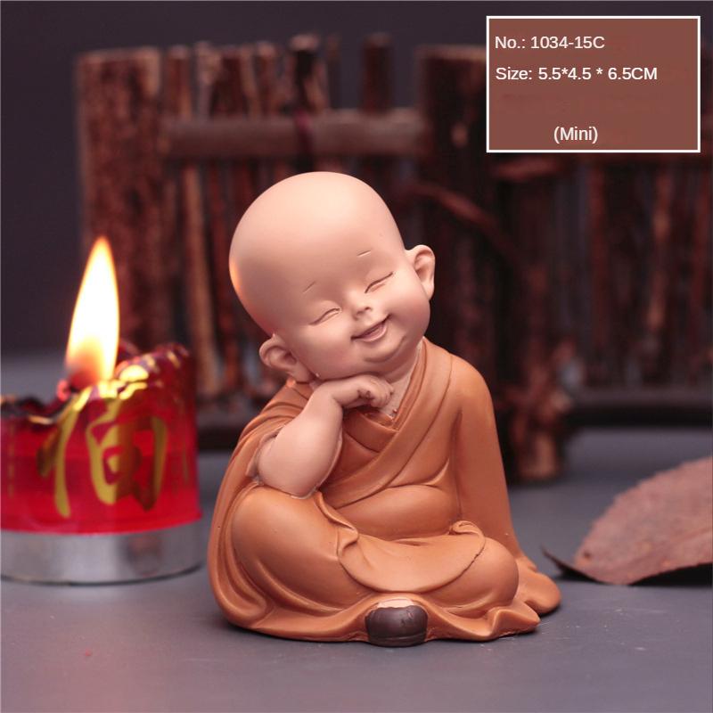 Cute Small Monk Status Figurines Religion Buddha Resin Crafts Desk Miniatures Ornaments Accessories Home Decor Car