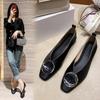 Shallow Mouth Single Shoes Women's 2024 New Retro Buckle Low Heel Flat Shoes Square Headed Soft Leather Mary Jane Shoes