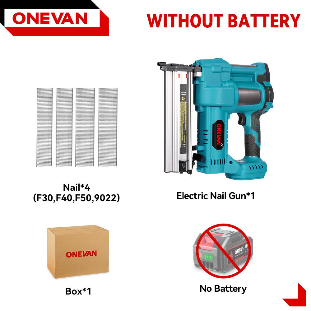 ONEVAN Bürstenloser elektrischer 2-in-1-Nagler/Hefter F15-50 K410-438 Akku-Nagelpistole mit 4 Nagelmodi für 21-V-18-V-Akku