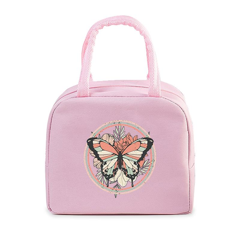 Vintage Butterfly Lunch Bag Women Men Fashion Reusable Insulated Lunch Box Insulated Handbags Picnic Travel Portable Lunch Bags