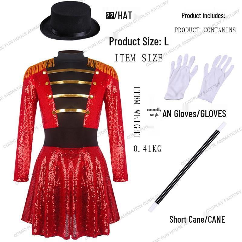 Multi-color Sequin Tassel Circus Ringmaster Skirt Cosplay Costume with Long Sleeves