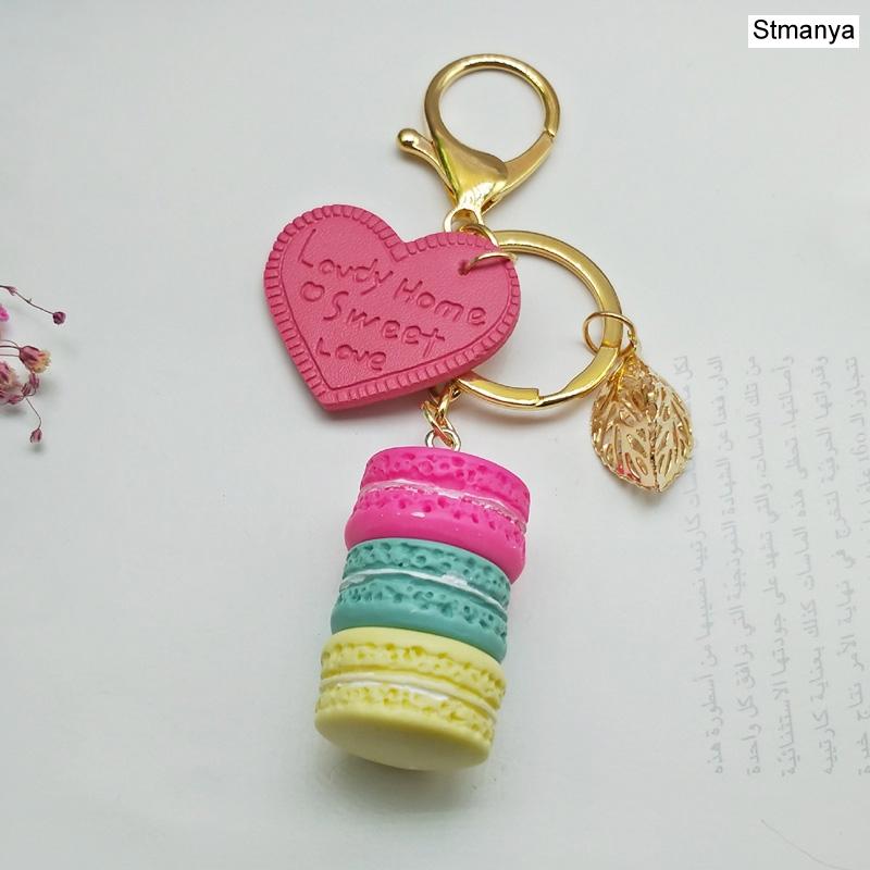 Neuer Kuchen Schlüsselanhänger Mode Auto Schlüsselanhänger Damen Tasche Anhänger Zubehör Frankreich Kuchen Macarons mit Eiffelturm Schlüsselanhänger Geschenk Schmuck