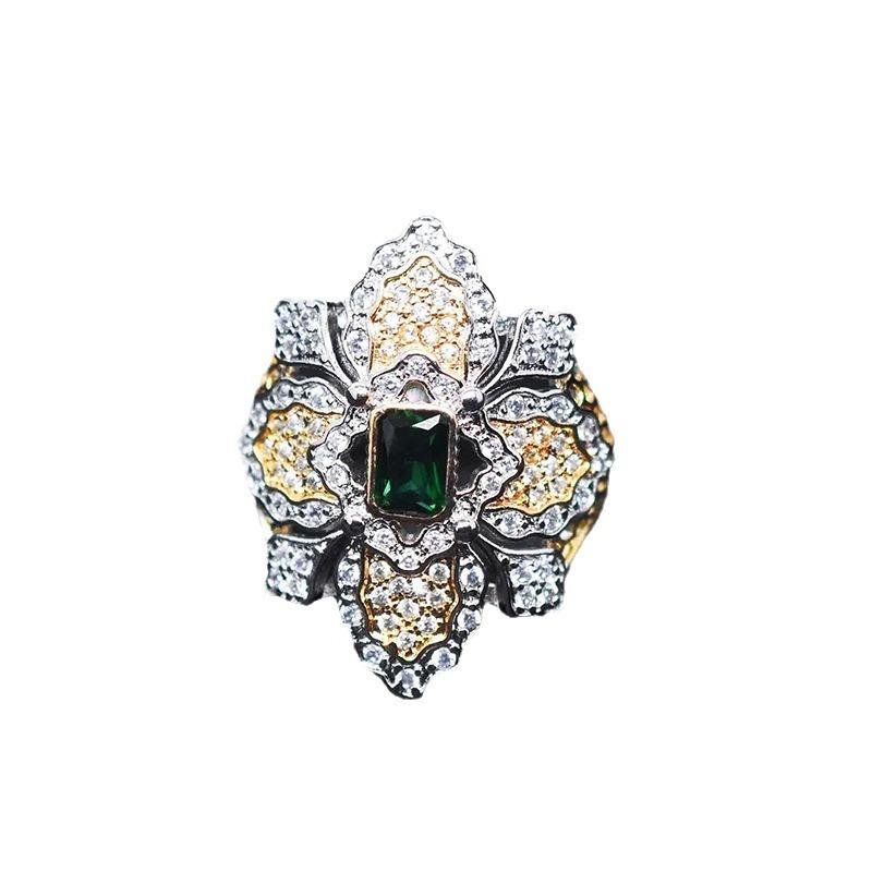 Weave Engraved Gold Imitation Emerald Suit Lace Hollow Filament Ring Long Earrings Green Diamond Necklace