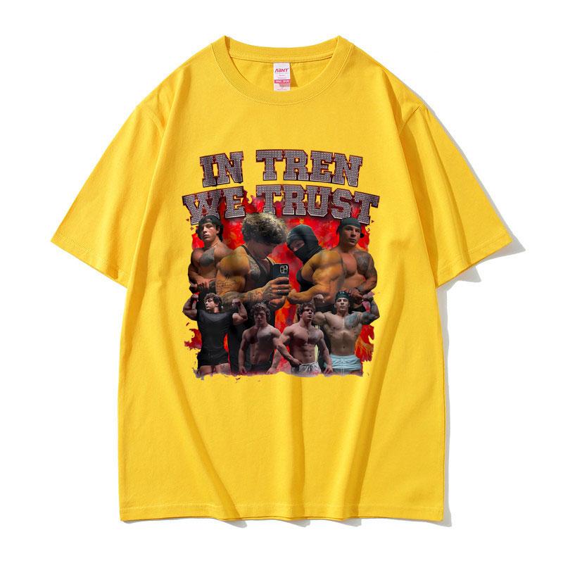 2025Summer in Tren We Trust Tren Twins T-shirt Male Bodybuilders Fitness Gym T Shirts Men Women 100% Pure Cotton Printed T-shirt