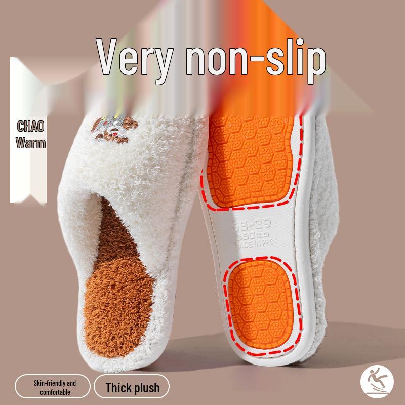 Cotton Non-Slip Slippers for Women and Men: Indoor, Warm, Furry, Suitable for Spring, Autumn, and Winter.