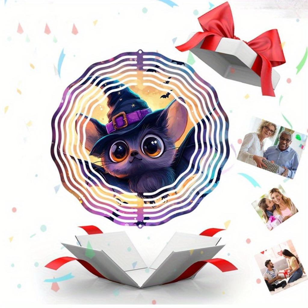 2D Mandala Wind Chime with Wizard Hat & Bat Design - Metal Hanging Decor for Garden, Indoor & Outdoor Use, Perfect for Halloween, Thanksgiving