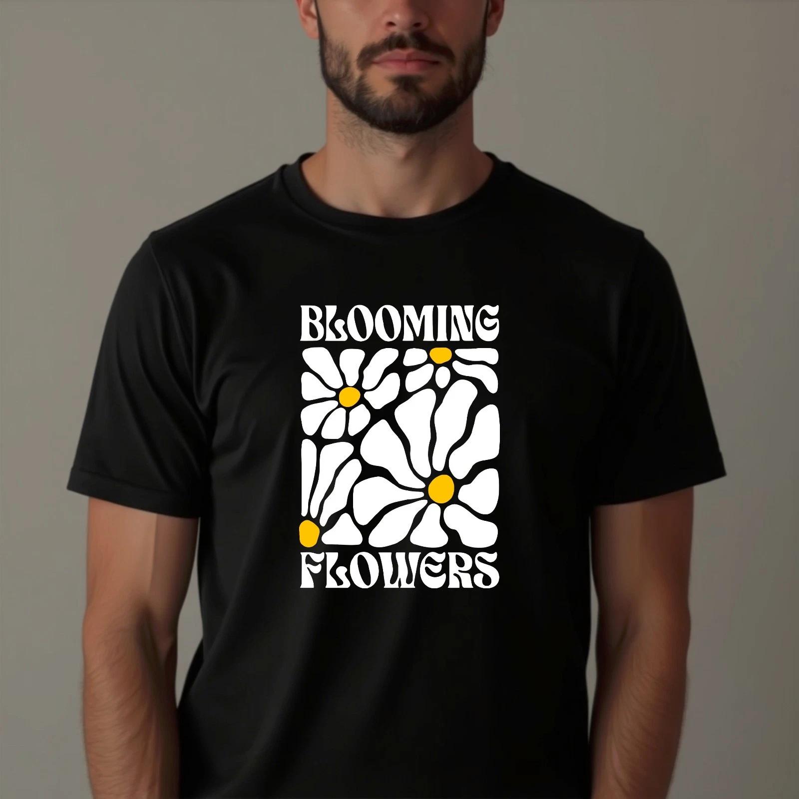 Retro Blooming Flowers Graphic Tee Floral Art T-Shirt, Vintage Style Gift Top 3XL