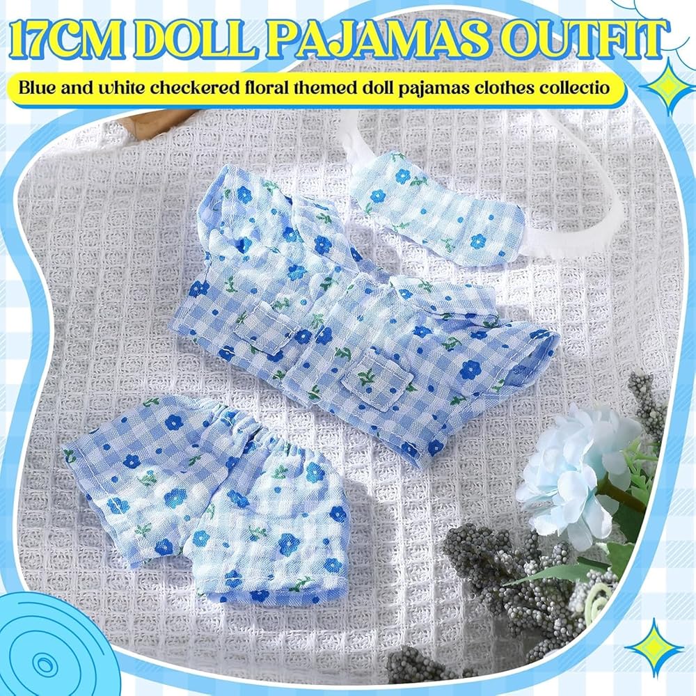 Ruokey Doll Clothing Set 15cm/17cm Blue Pajama Outfit Accessories for Plush Toys and Dolls