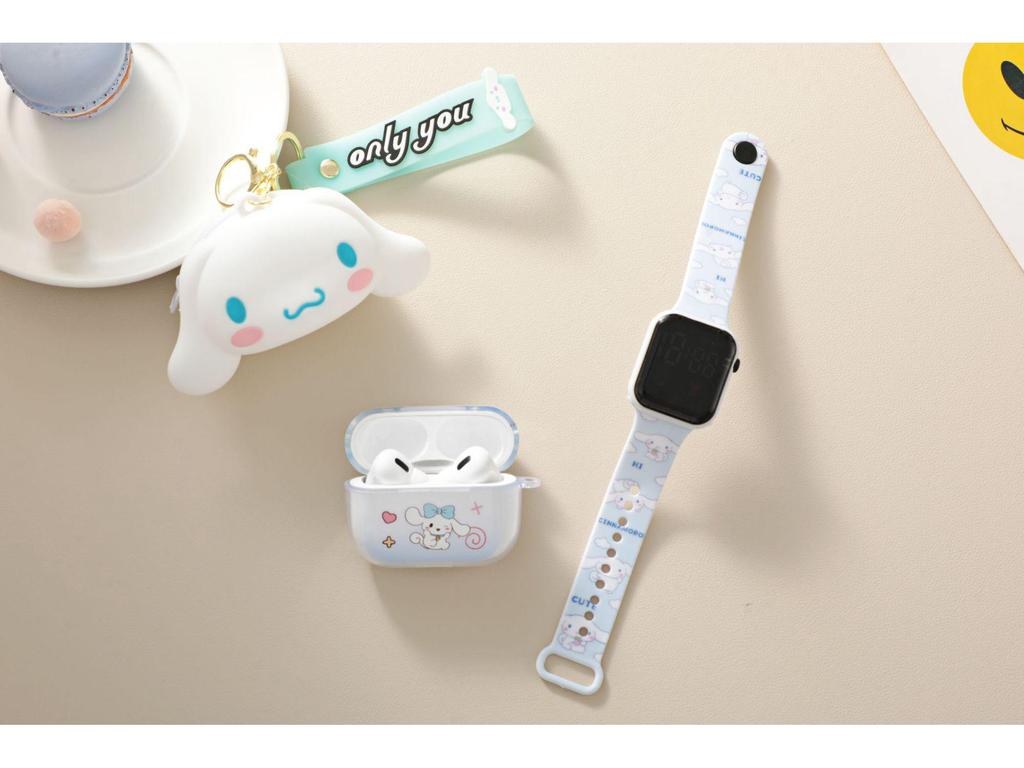 Kreskówkowe Silikonowe Etui Ochronne z Portmonetką na Monetę na Zamek Błyskawiczny, Wykwintny Zegarek LED i Bezprzewodowe Słuchawki Bluetooth TWS