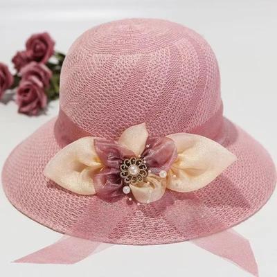 1PC Women's Floral Ribbon Straw Sun Hat with UV Protection