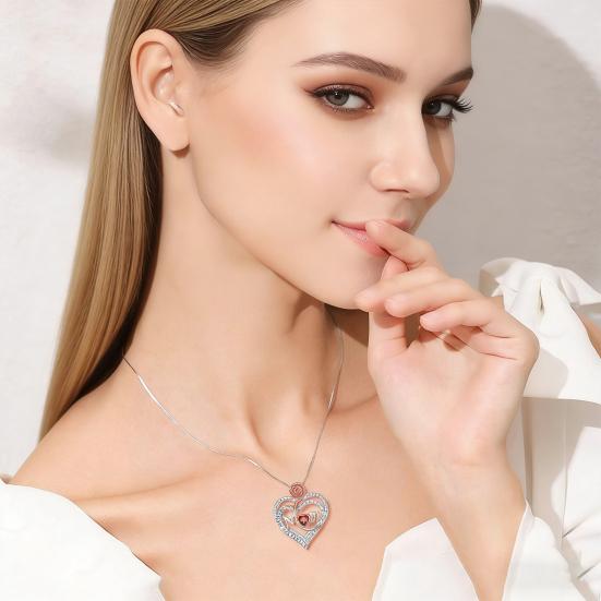 Rose Heart Pendant Necklace with Rhinestones Elegant Alloy Jewelry Lightweight Tarnish-Resistant Shiny Gift for Mother's Day Birthday