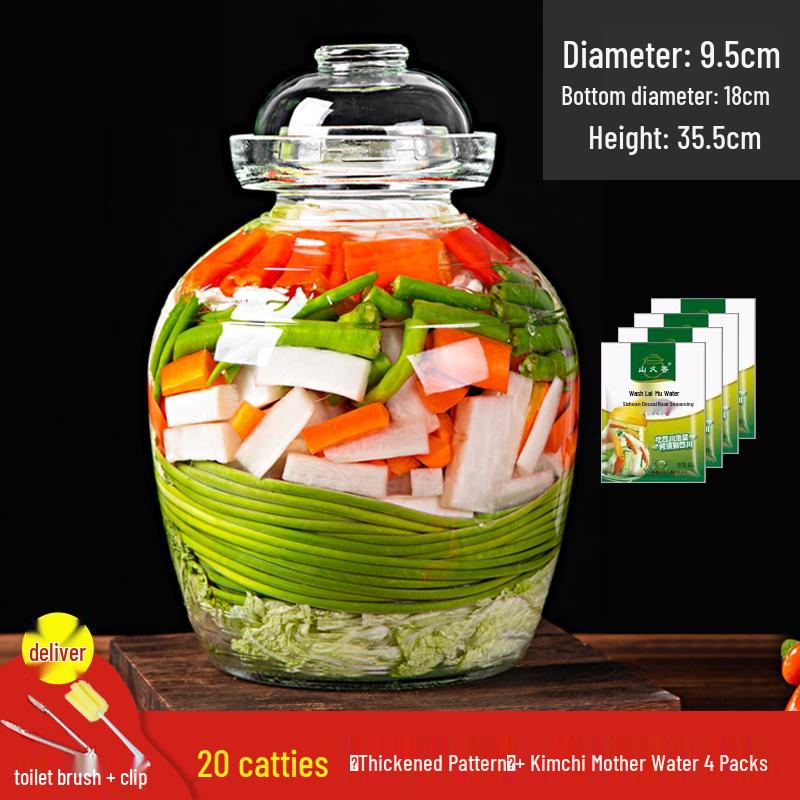 Verdicktes Glas-Gurkenglas mit Innendeckel für Sauerkraut, Kimchi und eingelegtes Gemüse