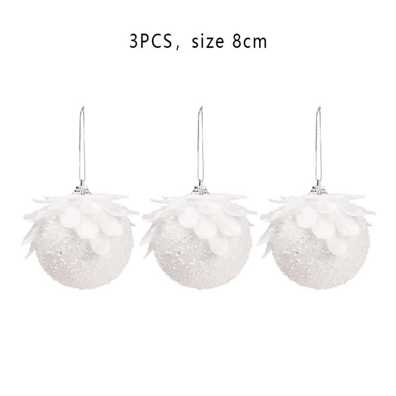 3pcs/pack 10cm White Petal Shape Glitter Foam Snowball Christmas  Ball Hanging Pendant Decoration