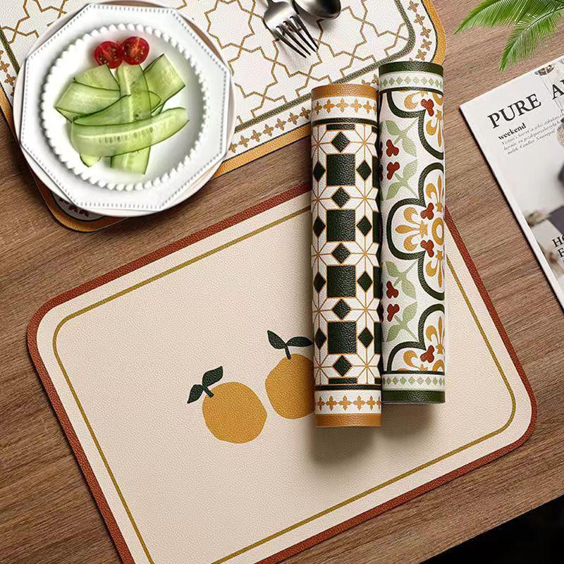 Household Printing Leather Meal Mats Oil Proof Waterproof Light Luxury Dining Table Mat American Style Heat Insulation Bowl Pad