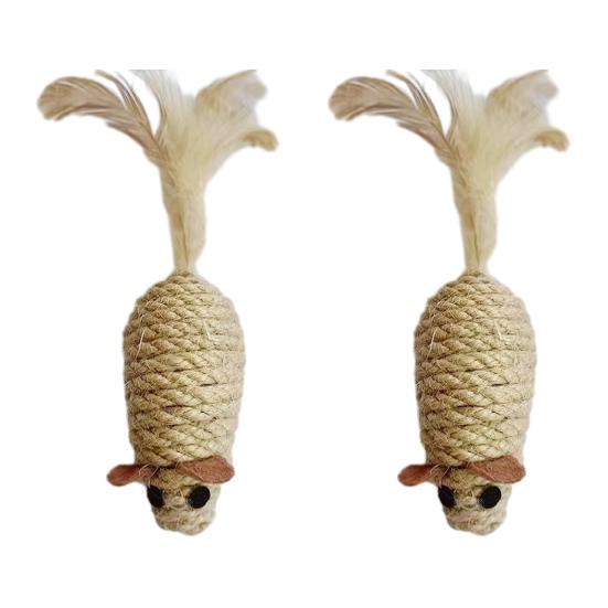 

2 шт. Веревочные Мыши Кошачьи Игрушки Форма Крысы Кошачья Игрушка-Грызун с Перьевым Хвостом Интерактивные Игрушки-Пищалки для Котят Стимулируют Охотничьи Инстинкты для Домашних Кошек 2pcs