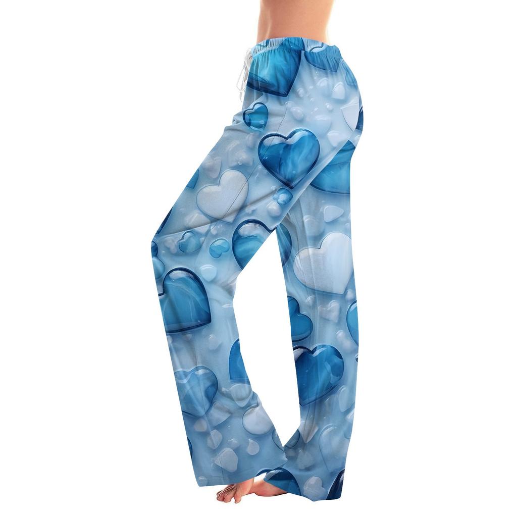 Pantaloni Drepți Casual pentru Femei cu Imprimeu Inimă de Ziua Îndrăgostiților