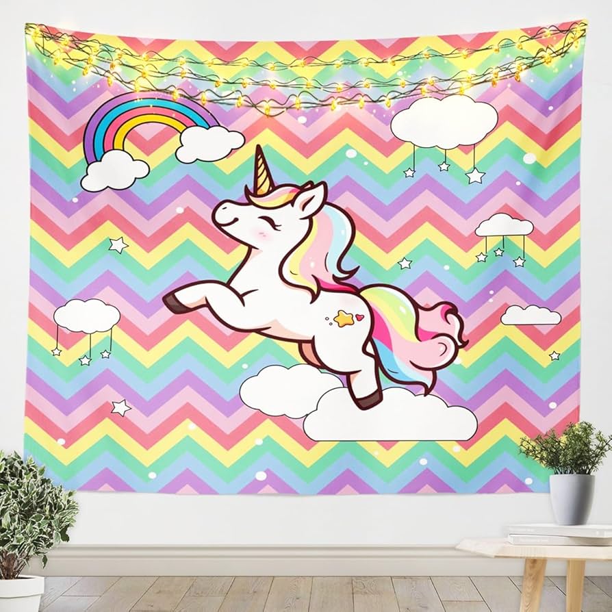 Unicorn Print Tapestry Wall Hanging Cute Cartoon Unicorn Tapestry Asthetic Home Decor Tapestry Wall Hanging for Kids Girls Room