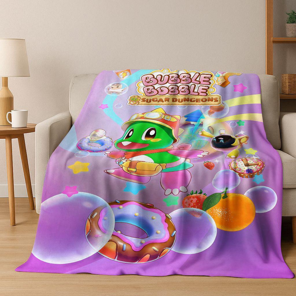 3D Retro Game Bubble Bobble Cartoon Flanellen Deken, Gezellige Zachte Plaid voor Huis Slaapkamer Bed Bank Picknickhoes Cadeau Kinderen
