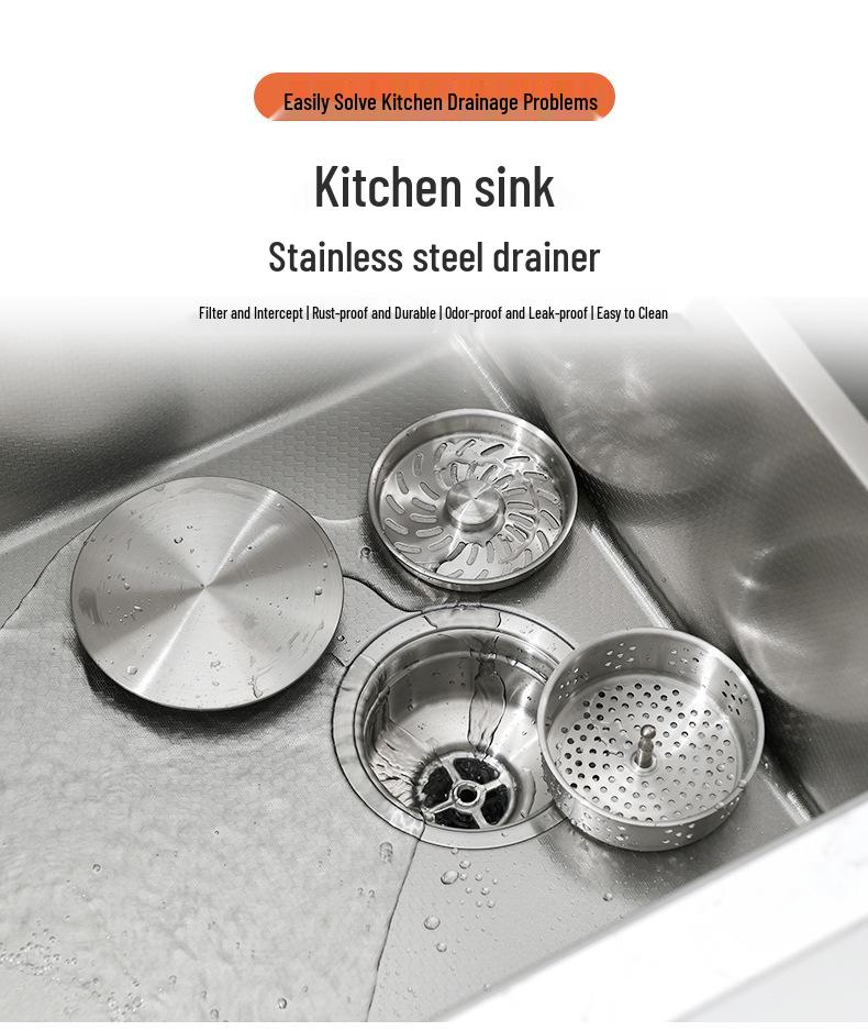 Stainless Steel Kitchen Sink with Drainer and Basket Strainer Accessories