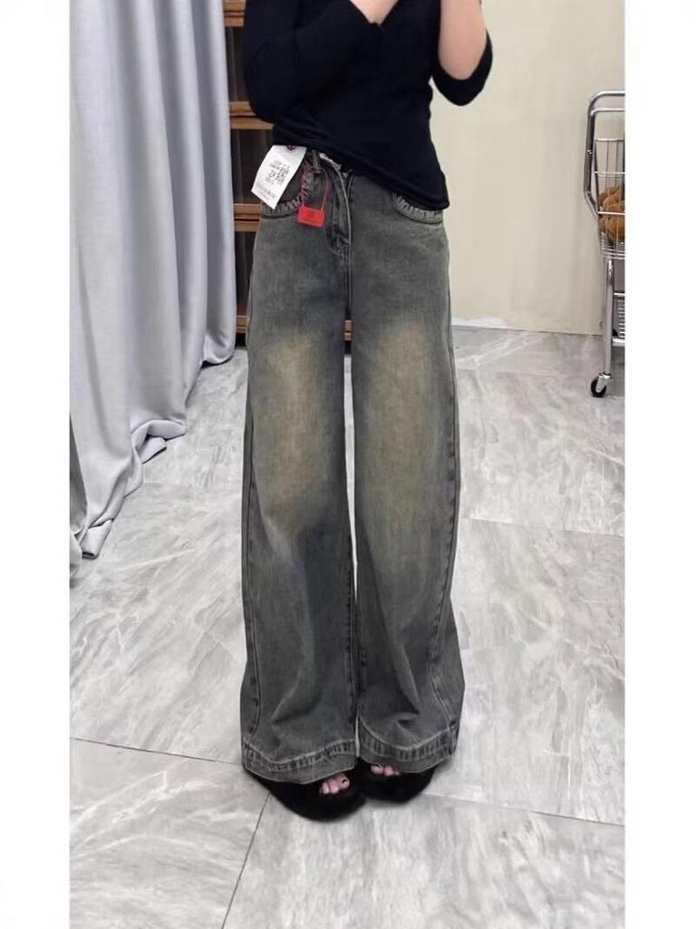 Women's High-Waist Retro Distressed Wide-Leg Jeans – New Spring/Summer Styles, Loose, Slim, Drapey, Versatile, Floor-Length Straight Trousers.