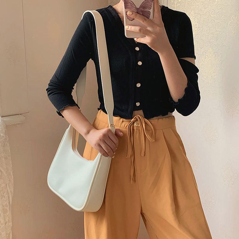 Yogodlns Lässige Schultertasche aus PU-Leder für Damen, einfarbig, Hobos-Umhängetaschen