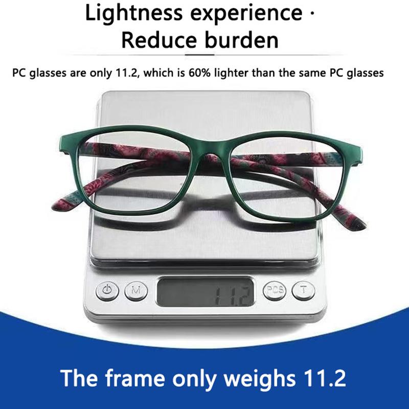 Reading Glasses Square Plastic Hinge Floral Printed Temple Of Glasses Anti Blue Light Presbyopic Glasses +100 +400