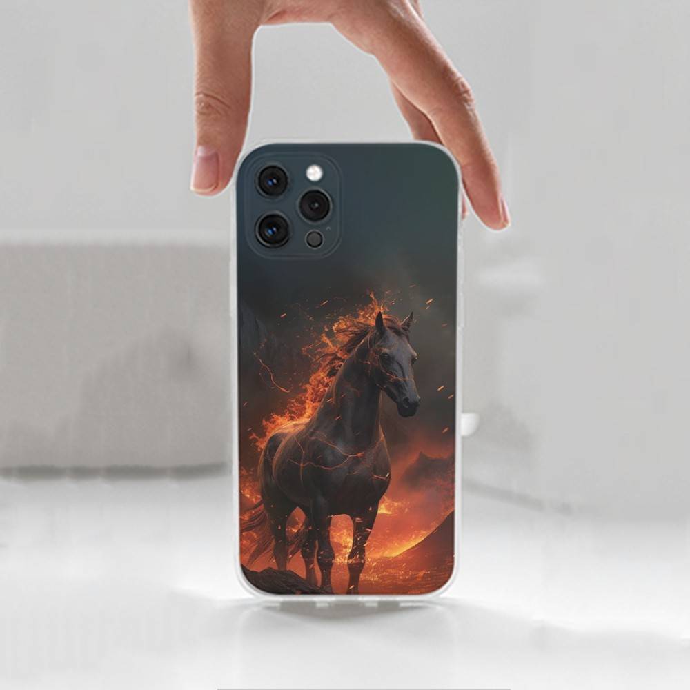 Galloping Horse Animal For iPhone 12,Mini,16,X,17,Plus,11,Max,13,XR,15,Pro,14,SE,XS,Transparent Soft Cover Case