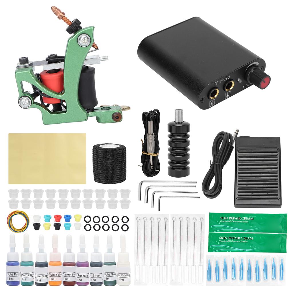 Complete Tattoo Machine Kit Professional Tattoo Kit with Coils Tattoo Machine 9 Ink Needle for