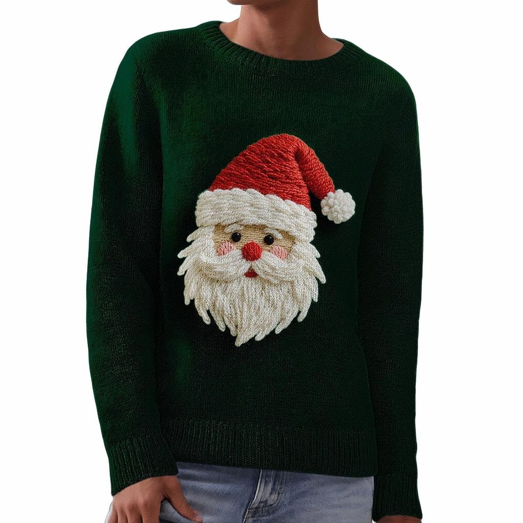 Women's Fashion Christmas Print Pullover Long-Sleeve  Neck Knit Sweater Top