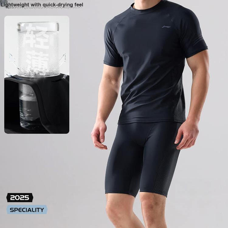 Li Ning Sports Casual Simple Solid Color Swim Trunks Men swimwear Black LSKW102-1