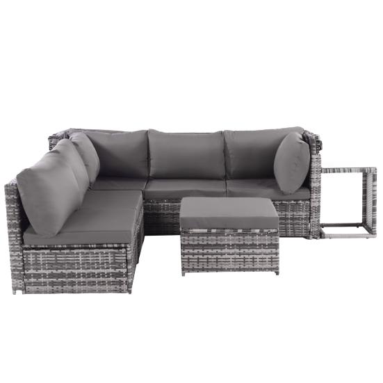 Rattan Sun Island Seating Set, Sofa with Canopy, Footrest, Armchairs, and Table, Outdoor Garden Furniture, Lounge Furniture for Balconies and Gardens,