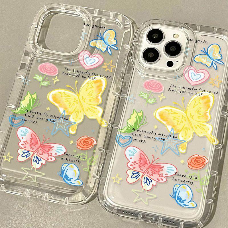 Dopamine Color Butterfly Applicable iPhone17ProMax Airbag Mobile Phone Case 16Pro Apple 13/15 Black and White