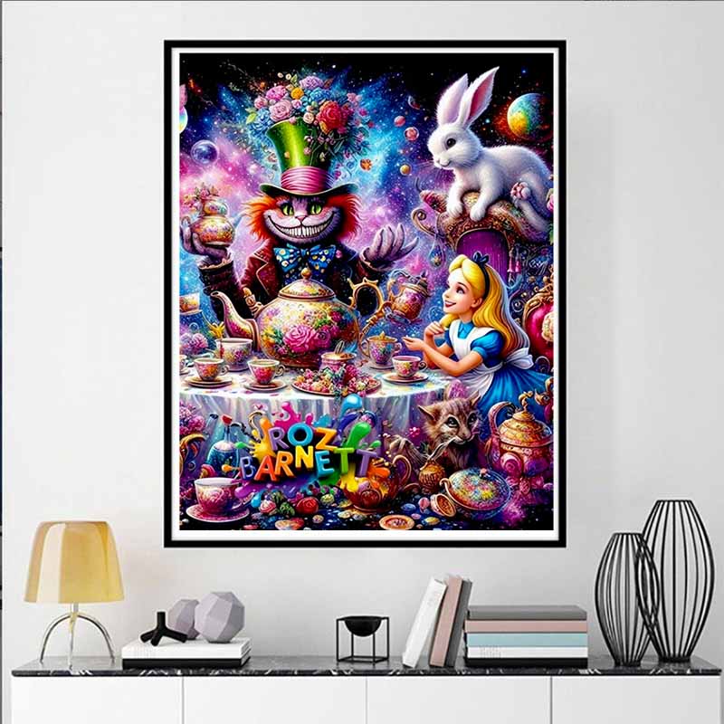 Disney 5D DIY Diamond Painting Alice in Wonderland Mad Hatter Tea Party Psychedelic Illustration Embroidered Mosaic Cross Stitch Home Decor Gift Craft